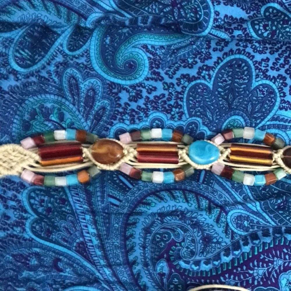 Vintage Macrame Beaded Belt, 67” long.